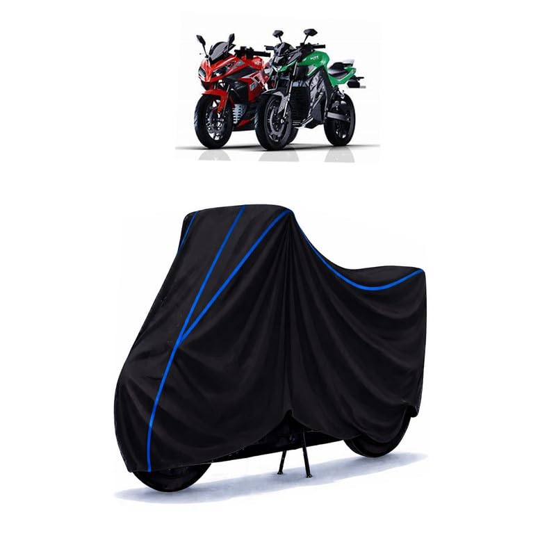 Image of kabira Mobility Electric Bike Cover Water Resistant Universal Motorcycle Rain | Heavy Duty UV Protection, Dust, Scratch Indoor Outdoor All Weather with Black Blue Piping Elastic