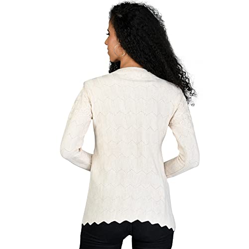 Image of LADYWILLINGTON Women Woollen Round Neck Sweater Heavy Front Long Kadai Cardigan Winter Wear Pure Wool Cardigan for Women Free Size Cotty Warm Cardigans with Side Pockets