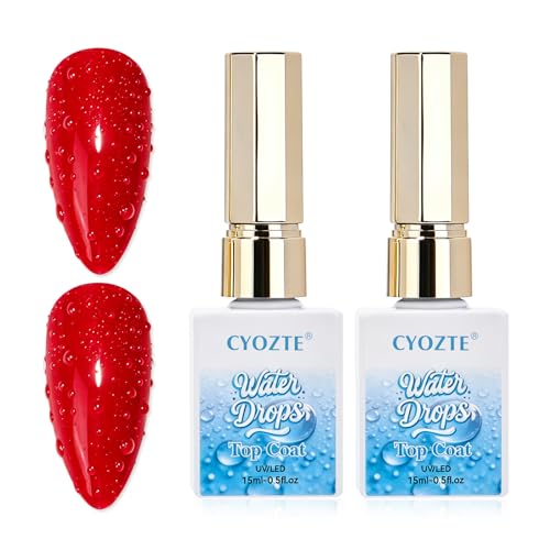 CYOZTE Water Drop Gel Top Coat 3D Rain Drop Effect Non-Wipe Glossy Shiny Nail Art Top coat DIY Bubble Ice Dew Soak Off UV LED Gel Nail Polish at Home -15ML