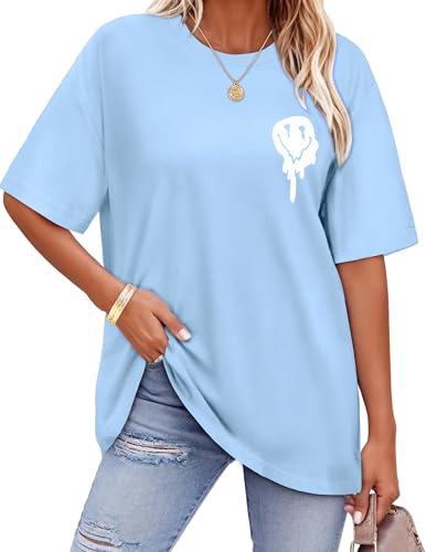 ADOREJOY Oversized Tshirts for Women Crewneck Summer Short Sleeve Loose Graphic Basic Tees