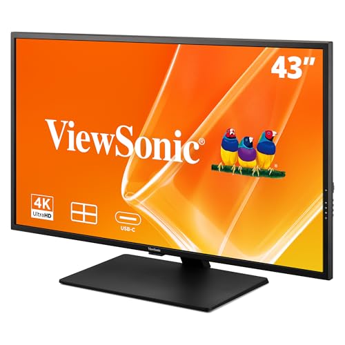 Image of ViewSonic VX4381U-4K 43 Inch 4K Monitor, with HDR10 for Seamless Home and Office Entertainment, Multi-Picture Support for 4 Simultaneous Inputs, 65W USB-C, HDMI, and DisplayPort Inputs