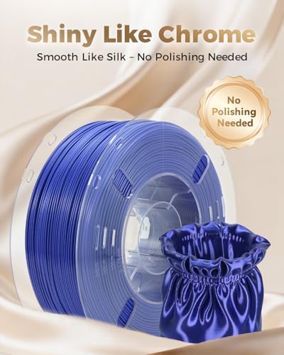 Image of VOXELAB Silk+ PLA Filament 1.75mm, Shiny Chrome-Like Finish with Enhanced Layer Adhesion, 1kg (2.2lbs) for Most FDM 3D Printers, Smooth & Flawless Printing(Blue)