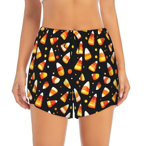Running Shorts for Women - Halloween Candy Corn Print Athletic Workout Sport Gym Yoga Shorts with Liner Pockets2