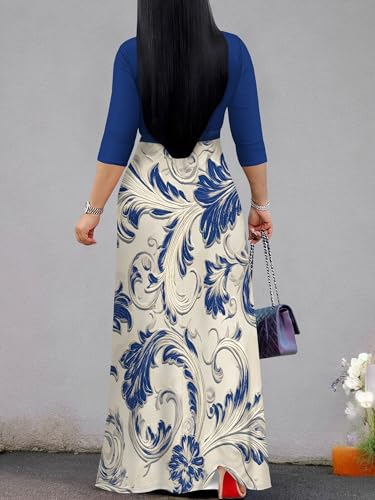 Image of SUZONANA Plus Size Dresses for Women Floral Print Maxi Dress Flowy 3 /4 Sleeve with Belt