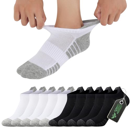 FALARY Calcetines Cortos Hombre 43-46 Deportivos Tobilleros Mujer Bajos Calcetas de Running de Algodón Transpirable 10 Pares Negro Blanco