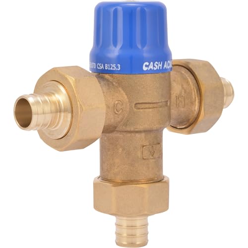Cash Acme 3/4 Inch HG110 Crimp Thermostatic Mixing Valve with Barb Connections and Integral Checks...