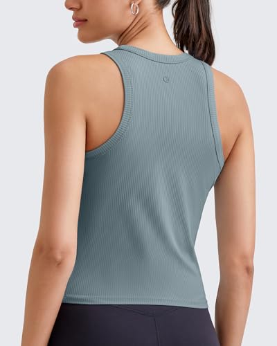 Image of G4Free Workout Tank Tops for Women Slim Fitted Racerback Ribbed Athletic Gym Yoga Tanks Summer Casual