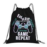 AIMASTZ Eat Sleep Game Repeat Unisex Drawstring Backpack Bag Sport Gym Travel Swim Sackpack
