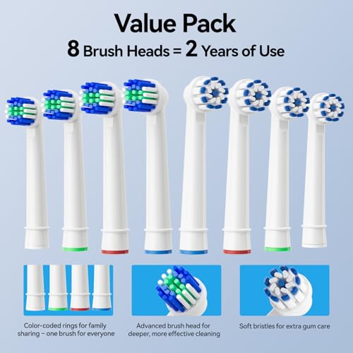 Image of SEAGO Rotating Electric Toothbrush for Adults - 8 Replacement Heads (4 Soft /4 Hard), IPX7 Waterproof, 5 Modes with Memory Function, 2-Minute Timer, USB Type-C Rechargeable (SG-2607-Pink
