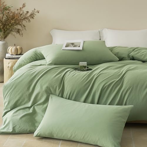 JELLYMONI 100% Cotton Queen Duvet Cover Set, Washed Linen-Like Texture — view 2