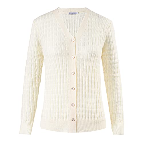 EANUER Women's Lightweight V Neck Long Sleeve Button Down Hollow Out Wool Cardigan Sweaters4