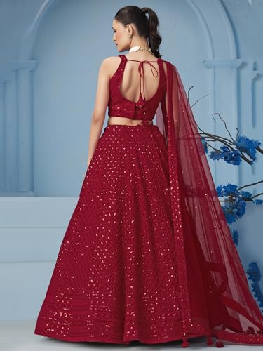 Image of Zeel Clothing Women's Sequins Thread Embroidered Georgette Lehenga Choli With Dupatta (5124-Women-Lehenga-Choli-New; Free size)
