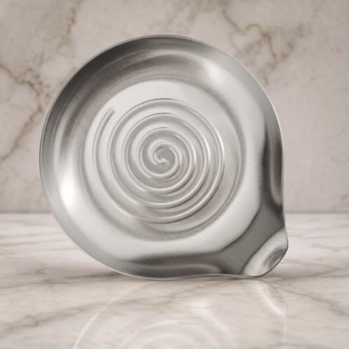 Image of VanlonPro Stainless Steel Spoon Rest, Spatula Ladle Holder, Stainless Steel Utensil Spoon Rest Holder, Brushed Finish, Dishwasher Safe 5.9 x 5.1 Inch (Round Swril Silver 1PC)