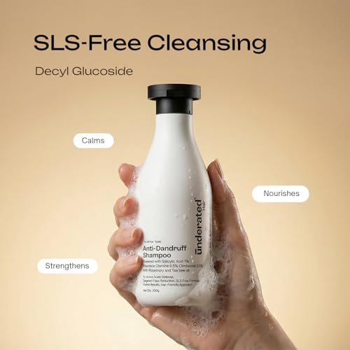 Image of Underated Anti-Dandruff Shampoo for Women & Men | Salicylic Acid, Piroctone Olamine & Climbazole | With Tea Tree Oil, Pro-Vitamin B5 & Rosemary | SLS-Free | Controls Hair Fall & Flakes | 200g