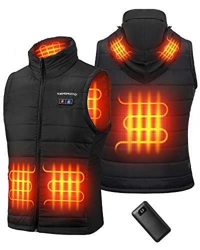 KEMIMOTO Chaleco Calefactable para Hombre Mujer,Chaleco Térmico Eléctrico con 3 Temperaturas y 5 Zonas Calentamiento,con Bateria Recargable de 9600 mAh para Exteriores,Senderismo,esquí (M, Negro) Cover