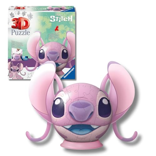 Ravensburger - Puzzle 3D crianças Disney bola de Stitch e anjo | Puzzles 3D para crianças de 6 anos ou mais, casacos para montar de 72 peças | presente criança 6 anos ou mais