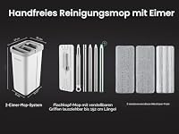 JOYMOOP Wischmopp und Eimer mit Auswringer-Set, weißes flaches Squeeze-Mopp-Eimer-Set für Bodenreinigung, Wandreiniger mit langem Griff, Hartholzbodenwischer, Flachkopf-Mopps, 3 Mikrofasertücher – Ansicht 8
