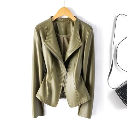 Women Genuine Leather Sheepskin Short Slim Zipper Suit Collar Leather Jacket Office Lady Style V Neck Long Sleeve Jacket2