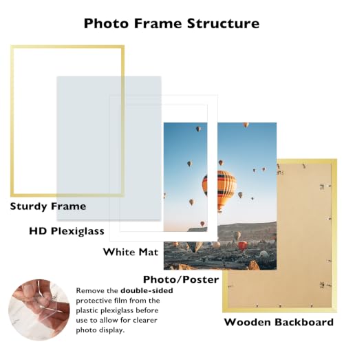 Image of JCJMY 20x28 Picture Frame with 16x24 Mat, Display Photo 16x24 with Mat or 20 x 28 Without Mat, Wall Hanging Large 20 by 28 Poster Frame with Plexiglass, Gold