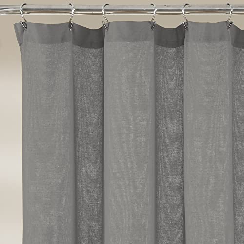 Image of Lush Decor Linen Button Shower Curtain, 72 inch W x 72 inch L, Dark Gray & Off White - Gray Shower Curtain Fabric - Bathroom Curtain - Farmhouse Bathroom Decor