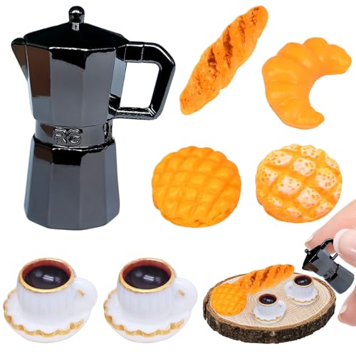 Accesorios de gnomo Navidad, accesorios de gnoble miniatura pan cafetera y tazas de café miniatura accesorios de servicio de café accesorios de servicio de café miniatura desayuno casa de muñecas