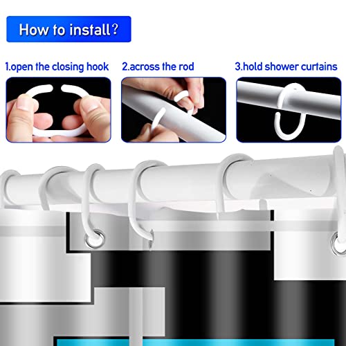 Kinuuis 4Pcs Sky Blue Bathroom Shower Curtain Set, Squares Minimalist Shower Curtain Set, Grey Black Bathroom Set With Shower Curtain And Rugs(Bath Mat,U Shape And Toilet Lid Cover Mat) #TOP4