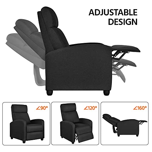 Yaheetech Fabric Recliner Chair Sofa Ergonomic Adjustable Single Sofa With Thicker Seat Cushion Modern Home Theater Seating For Living Room Matte Black #TOP3
