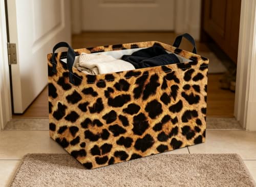 Image of Rectangle Kids Baskets Leopard print Basket Cute Storage Bin Fish Box for Room Decor Gift Basket(Leopard print)