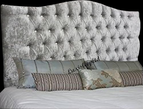Lujosa cabecera tapizada de tela de terciopelo aplastado, diseño elegante para cama tamaño king (gris, 5 pies)