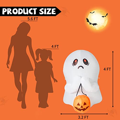 Goosh 4 Ft Halloween Inflatable Outdoor Colorful Dimming Ghost Holding Pumpkin, Blow Up Yard Decoration Clearance With Led Lights Built-In For Holiday/Party/Yard/Garden #TOP2