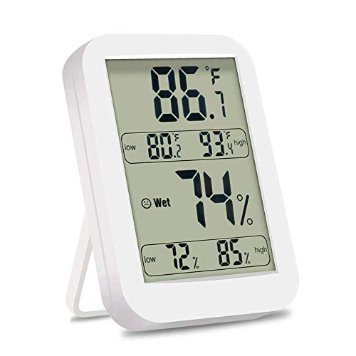 Termometro Igrometro Backture Termometro Digitale LCD per Interno/Esterno Igrometro Digitale, Misura Umidità e Temperatura, Memoria di Max/Mini, Bianco 