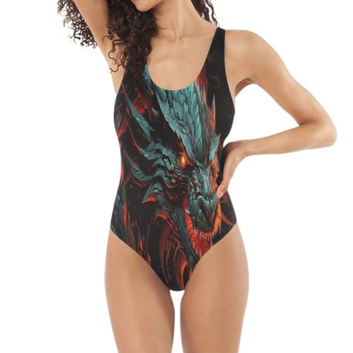 Maillot de bain monokini dragon rouge effet slim sexy pour sublimer la silhouette féminine
