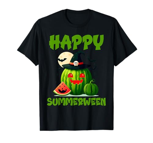 Happy Summerween Summer Watermelon Jack-o-lantern Halloween T-Shirt for Men Women