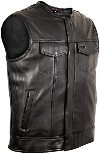 Gilet de moto en cuir sans col en cuir véritable vêtement biker authentique