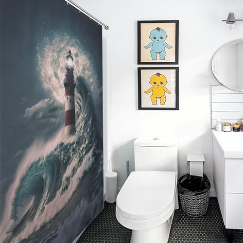 Rideau de douche phare imperméable 122x183cm pour baignoire avec crochets - 3