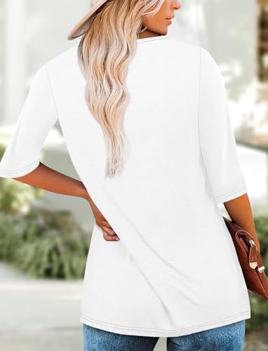 KISSMODA Women's Casual 3/4 Sleeve T-Shirts Round Neck Cute Tunic Tops Basic/Pleated Summer Tops Trendy Spring Blouses