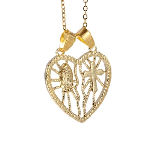 Collar de cruz católica para hombre colgante de corazón joyería mujer
