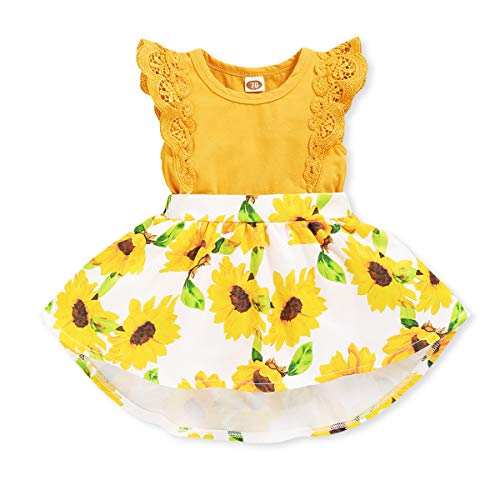 PROBABY Baby Girl Dresses Newborn Girl Clothes Ruffle Sleeve Romper Princess Flower Girl Dress Yellow Skirt Cute Baby Girl Outfits 0-3 Months