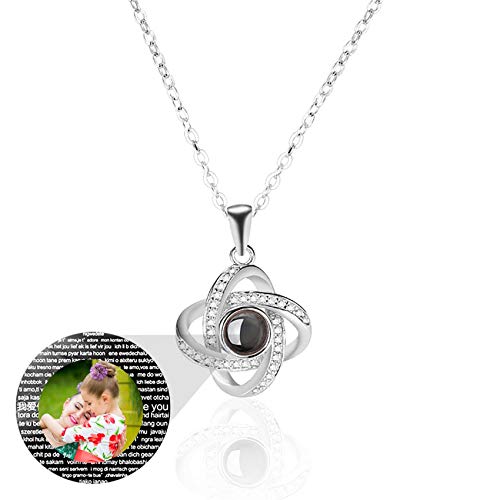 YSNJL Customized Projection Necklace Personalized Photo Necklace I Love You Woman Necklace 100 Languages â€‹â€‹Necklace Pendant Mother's Day Necklace Birthday Gift for Woman(Silver Full Color 18)