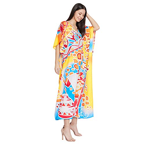 Image of Oussum Women Polyester Casual Long Plus Size Beach Caftan Cover Up Maxi Dress 1X-3X Summer Kaftan Dresses for Women