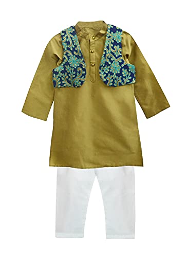 Image of A.T.U.N. All Things Uber Nice) Polyester All Things Uber Nice Boy's Regular Kurta Pyjama Jacket Set