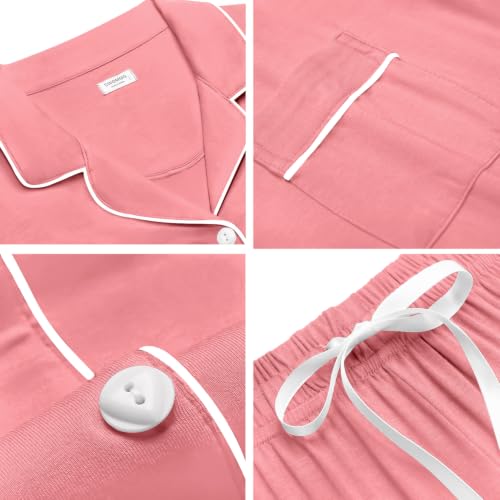 Image of SWOMOG Womens Button Down Pajamas Set Short Sleeve Sleepwear Bride Soft Pj Lounge Sets XS-3XL