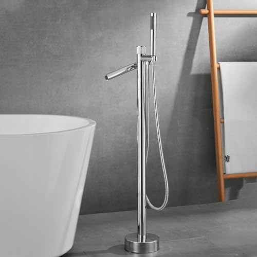 Robinet de Baignoire Cascade pour Salle de Bain Robinet de Baignoire Baignoire Autoportante Robinet Monotrou pour Baignoire Chaude Et Froide avec Montage En Chrome