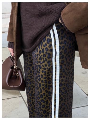 Image of SHENHE Women's Cheetah Print Wide Leg Baggy Pants Y2k Side Loose Streetwear Trousers