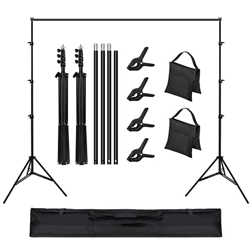 OMBAR 2,6x3M Soporte Fondo Fotografico, para Retrato, Fotografía de Productos y Grabación de Video, Ajustable Soporte Photocall con 4 Abrazaderas Fondo y 2 Bolsas Arena