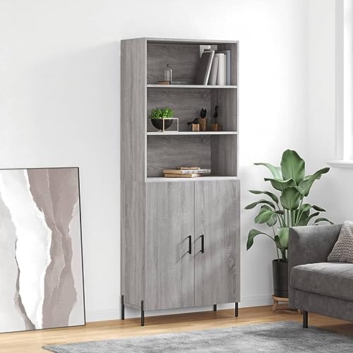 LLEZKBR Armarios y almacenamiento-buffets y aparadores-Highboard gris Sonoma 69,5 x 34 x 180 cm, madera de ingeniería