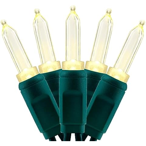 YULETIME 100 Warm White One-Piece T5 LED Christmas Lights, 33 ft High Waterproof UL Certified Green Wire String Lights (Warm White) Cover
