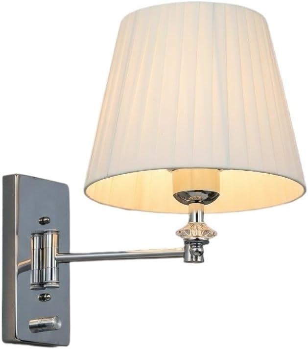 Swing Arm Wall Light, Chrome Adjustable Wall Sconce, White Fabric Shade Wall Lamp for Bedroom, Bedside, Living Room, Hallway, Hotel, Entryway, Corridor, Reading Fixture, Foyer Parlor