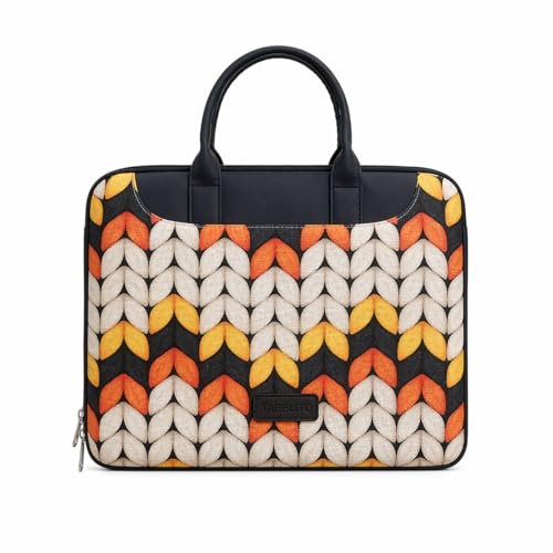 Image of Tabelito Designer Printed Laptop Sleeve for Women (13-15.6 Inch) | Jute & Vegan Leather Office Handbag | Lightweight Stylish Work Bag with Handle