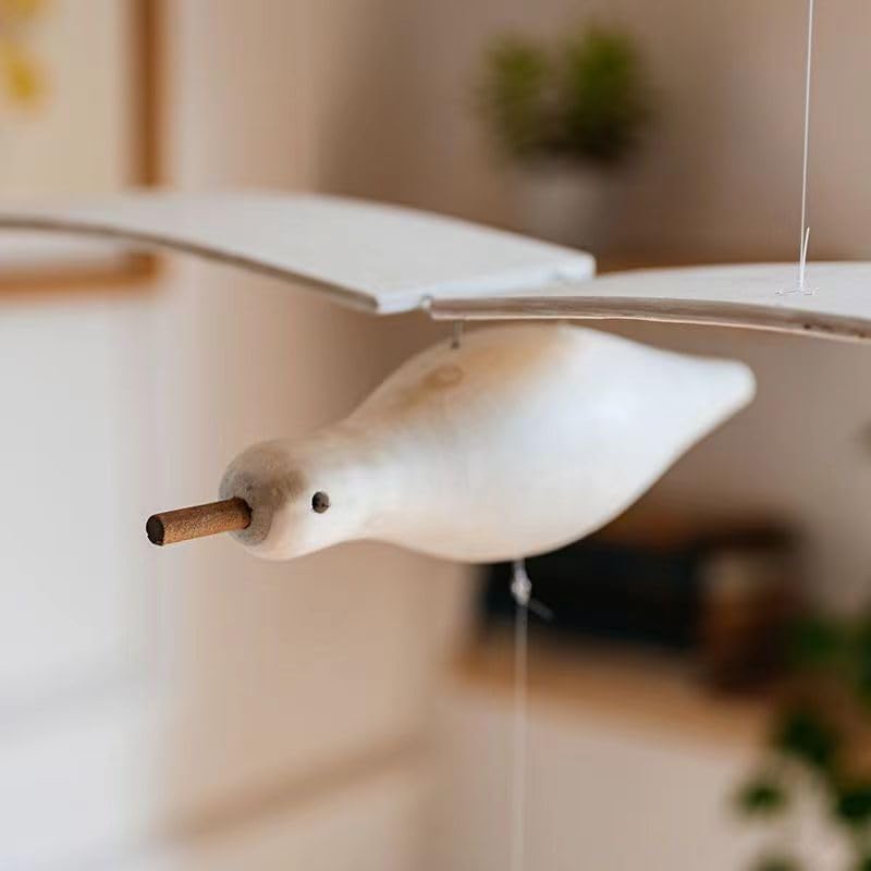 Soaring Seagulls Hanging Mobile Wing Wood Flying Seagull Decor Ceiling Creative Pendant Unique Home Nautical Wall Outdoor Decoration Mediterranean Festival Window Balcony Garden Wooden Model Ornament